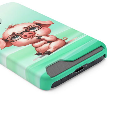 EnchantGuard Phone Case with Card Holder: Style Meets Functionality - Pig