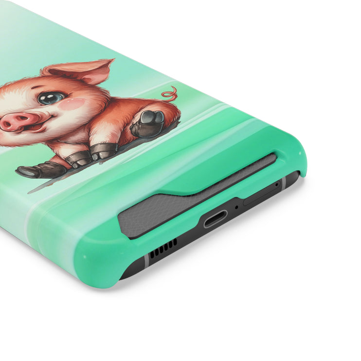 EnchantGuard Phone Case with Card Holder: Style Meets Functionality - Pig