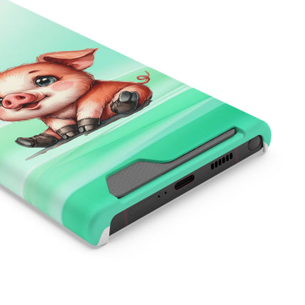 EnchantGuard Phone Case with Card Holder: Style Meets Functionality - Pig