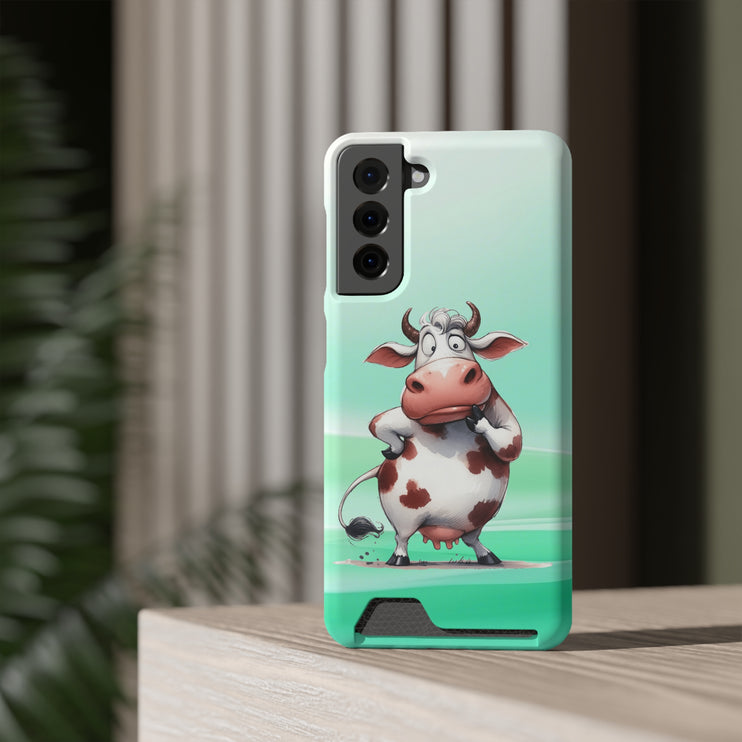 EnchantGuard Phone Case with Card Holder: Style Meets Functionality - Cow