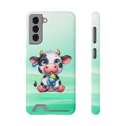 EnchantGuard Phone Case with Card Holder: Style Meets Functionality - Cow