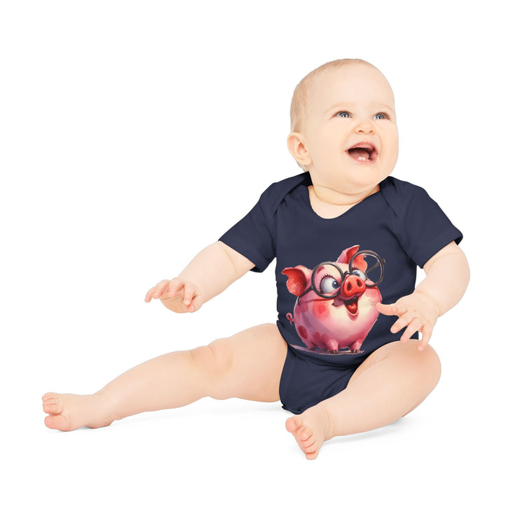 SnuggleNest Organic Baby Bodysuit (Short Sleeves) Pig