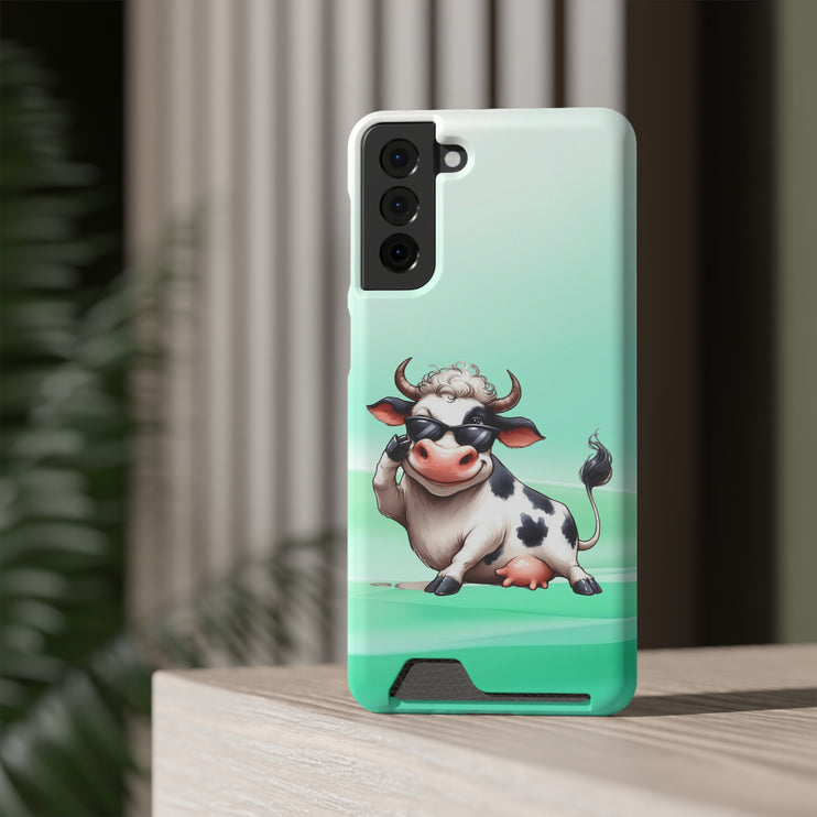 EnchantGuard Phone Case with Card Holder: Style Meets Functionality - Cow