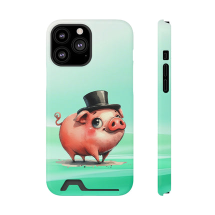 EnchantGuard Phone Case with Card Holder: Style Meets Functionality - Pig