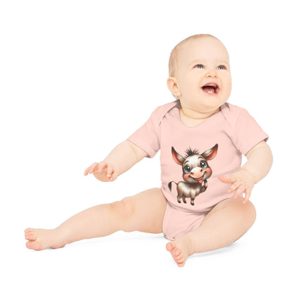 SnuggleNest Organic Baby Bodysuit (Short Sleeves) Donkey