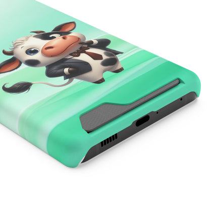 EnchantGuard Phone Case with Card Holder: Style Meets Functionality - Cow