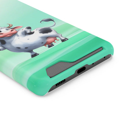 EnchantGuard Phone Case with Card Holder: Style Meets Functionality - Cow