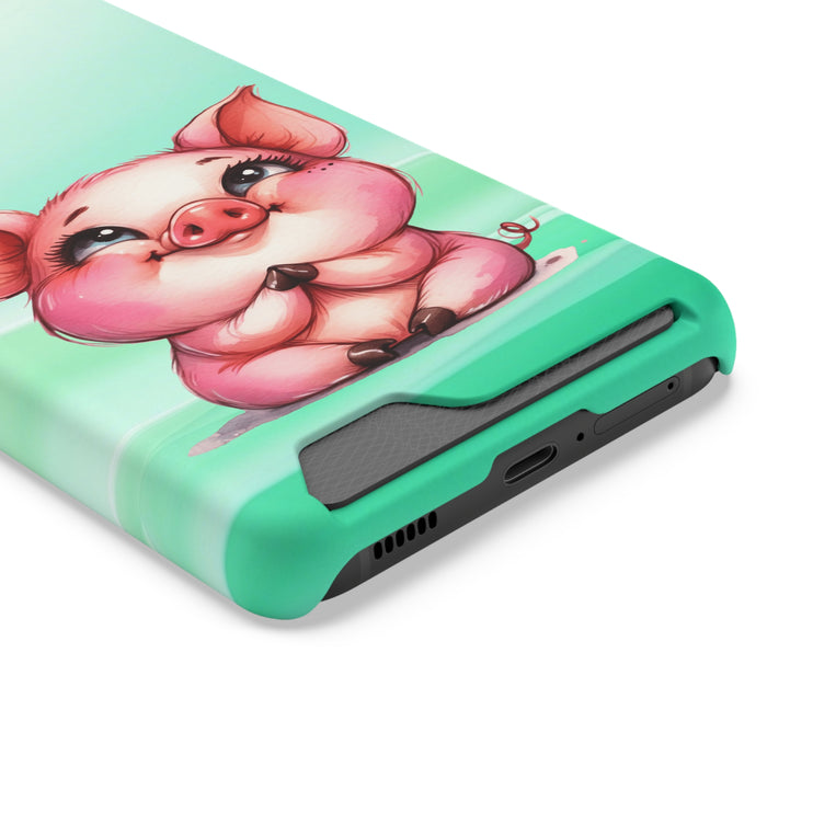 EnchantGuard Phone Case with Card Holder: Style Meets Functionality - Pig