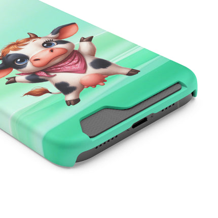 EnchantGuard Phone Case with Card Holder: Style Meets Functionality - Cow