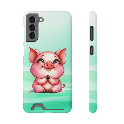 EnchantGuard Phone Case with Card Holder: Style Meets Functionality - Pig