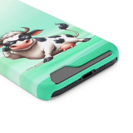 EnchantGuard Phone Case with Card Holder: Style Meets Functionality - Cow