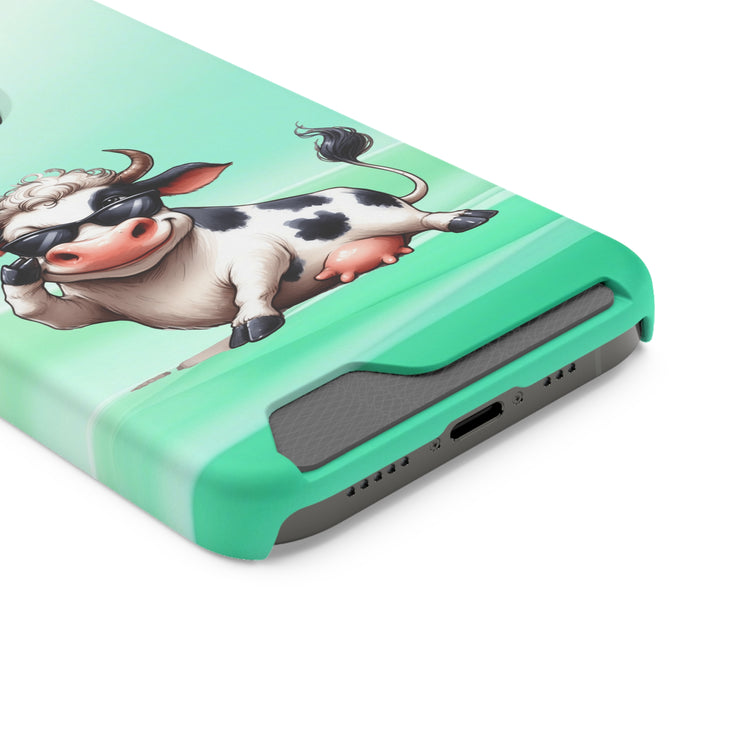 EnchantGuard Phone Case with Card Holder: Style Meets Functionality - Cow