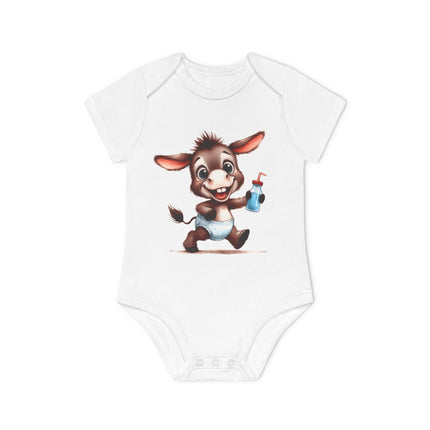 SnuggleNest Organic Baby Bodysuit (Short Sleeves) Donkey