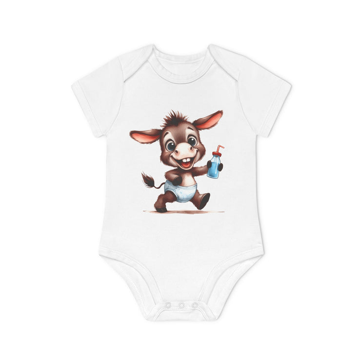 SnuggleNest Organic Baby Bodysuit (Short Sleeves) Donkey