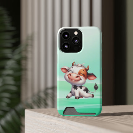 EnchantGuard Phone Case with Card Holder: Style Meets Functionality - Cow