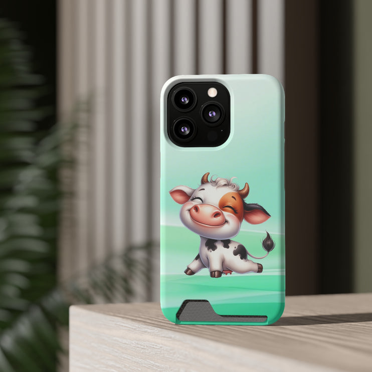 EnchantGuard Phone Case with Card Holder: Style Meets Functionality - Cow