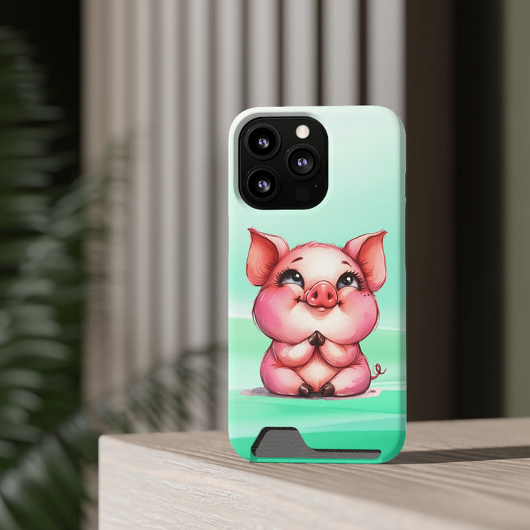 EnchantGuard Phone Case with Card Holder: Style Meets Functionality - Pig