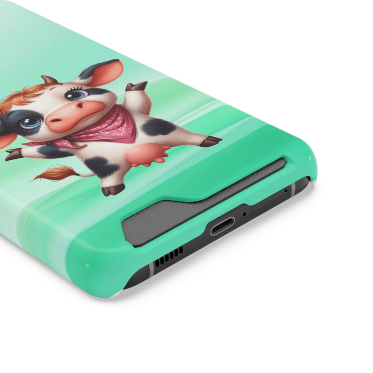 EnchantGuard Phone Case with Card Holder: Style Meets Functionality - Cow