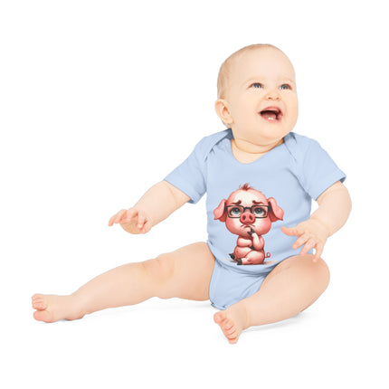 SnuggleNest Organic Baby Bodysuit (Short Sleeves) Pig