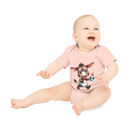 SnuggleNest Organic Baby Bodysuit (Short Sleeves) Donkey