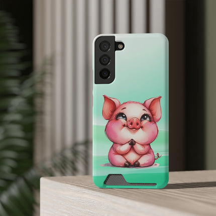 EnchantGuard Phone Case with Card Holder: Style Meets Functionality - Pig