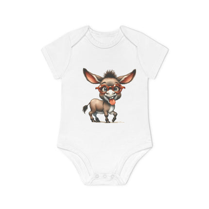 SnuggleNest Organic Baby Bodysuit (Short Sleeves) Donkey