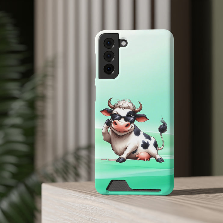 EnchantGuard Phone Case with Card Holder: Style Meets Functionality - Cow