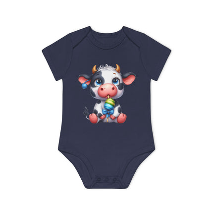 SnuggleNest Organic Baby Bodysuit (Short Sleeves) Cow