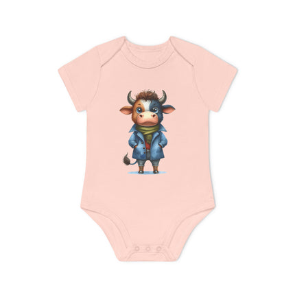 SnuggleNest Organic Baby Bodysuit (Short Sleeves) Cow