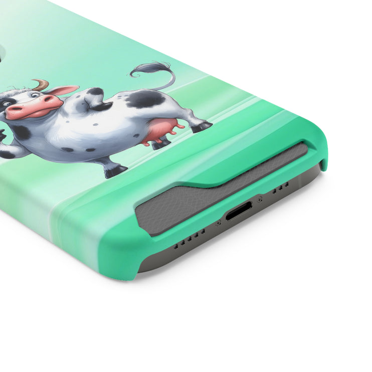 EnchantGuard Phone Case with Card Holder: Style Meets Functionality - Cow