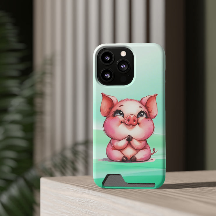 EnchantGuard Phone Case with Card Holder: Style Meets Functionality - Pig