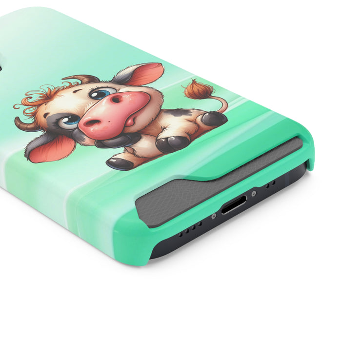 EnchantGuard Phone Case with Card Holder: Style Meets Functionality - Cow