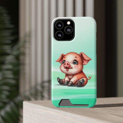 EnchantGuard Phone Case with Card Holder: Style Meets Functionality - Pig