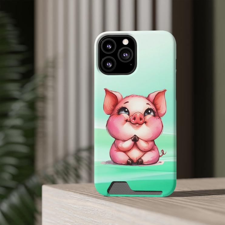 EnchantGuard Phone Case with Card Holder: Style Meets Functionality - Pig