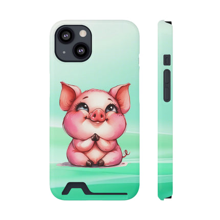 EnchantGuard Phone Case with Card Holder: Style Meets Functionality - Pig