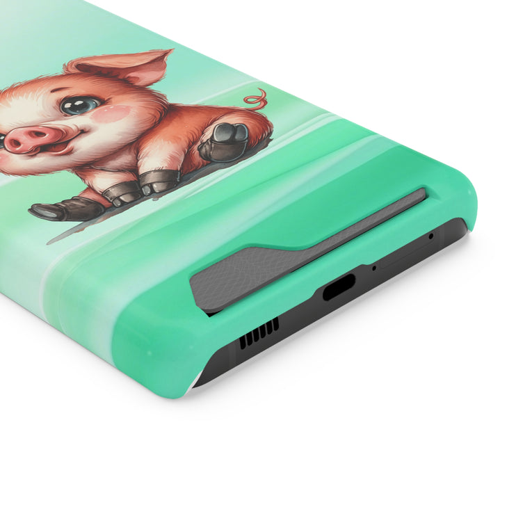 EnchantGuard Phone Case with Card Holder: Style Meets Functionality - Pig