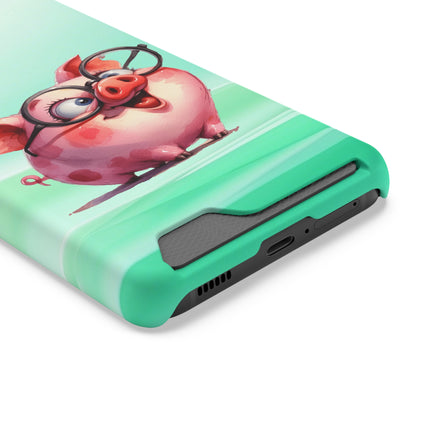 EnchantGuard Phone Case with Card Holder: Style Meets Functionality - Pig