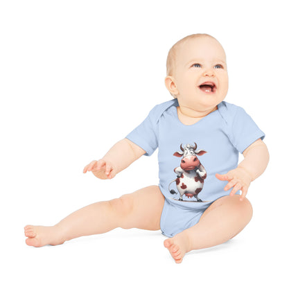 SnuggleNest Organic Baby Bodysuit (Short Sleeves) Cow