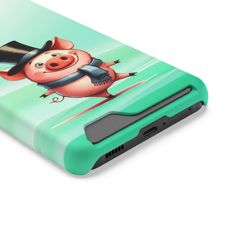 EnchantGuard Phone Case with Card Holder: Style Meets Functionality - Pig