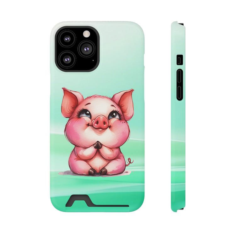 EnchantGuard Phone Case with Card Holder: Style Meets Functionality - Pig