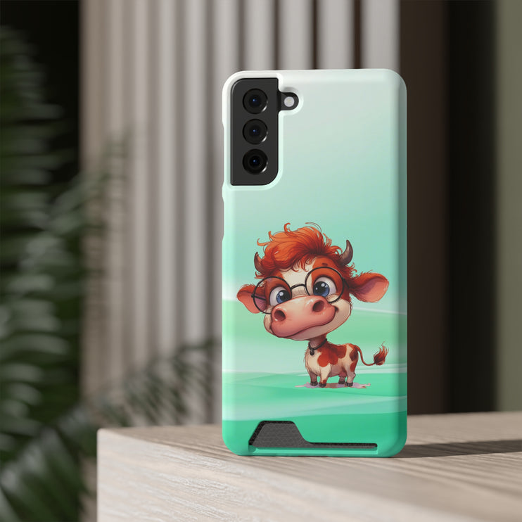 EnchantGuard Phone Case with Card Holder: Style Meets Functionality - Cow