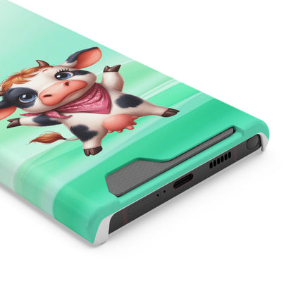 EnchantGuard Phone Case with Card Holder: Style Meets Functionality - Cow