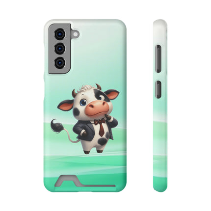 EnchantGuard Phone Case with Card Holder: Style Meets Functionality - Cow