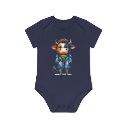 SnuggleNest Organic Baby Bodysuit (Short Sleeves) Cow