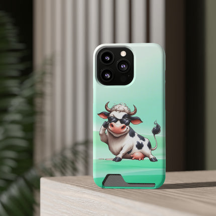 EnchantGuard Phone Case with Card Holder: Style Meets Functionality - Cow