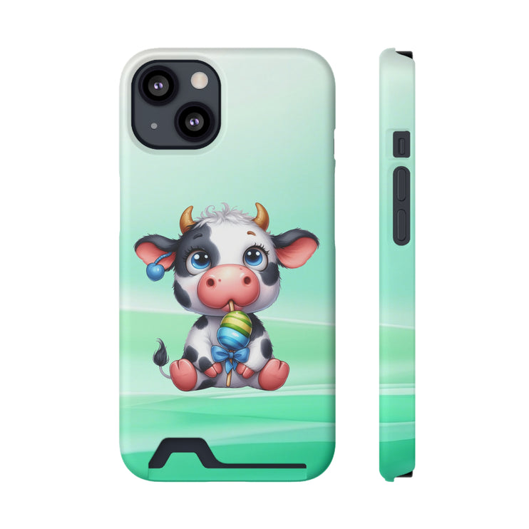 EnchantGuard Phone Case with Card Holder: Style Meets Functionality - Cow