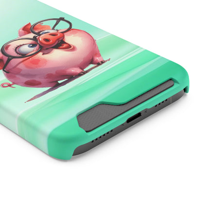 EnchantGuard Phone Case with Card Holder: Style Meets Functionality - Pig