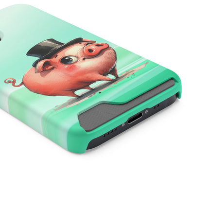 EnchantGuard Phone Case with Card Holder: Style Meets Functionality - Pig