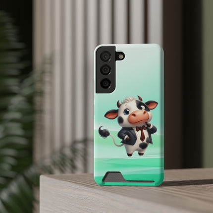 EnchantGuard Phone Case with Card Holder: Style Meets Functionality - Cow