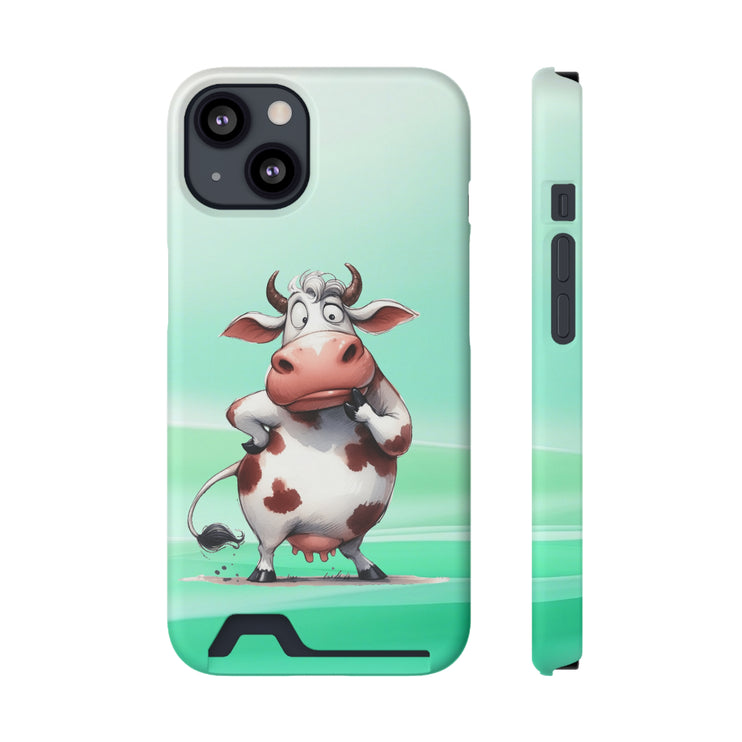 EnchantGuard Phone Case with Card Holder: Style Meets Functionality - Cow